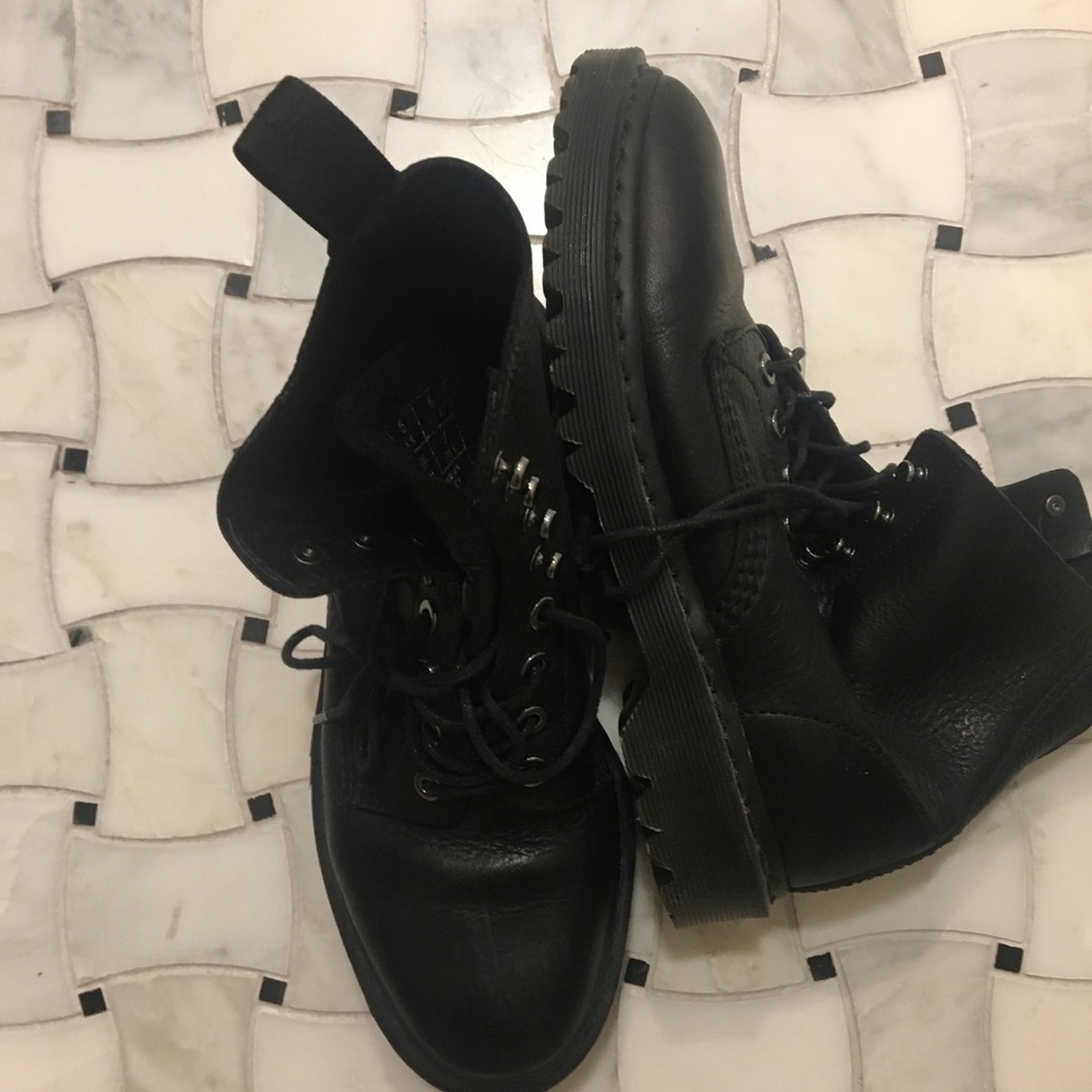 Black leather lace up combat boots